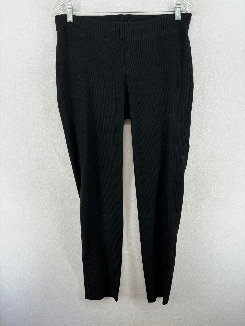 EILEEN FISHER Pants M Rayon Blend Ribbed Stretch Ankle Pull On Black USA